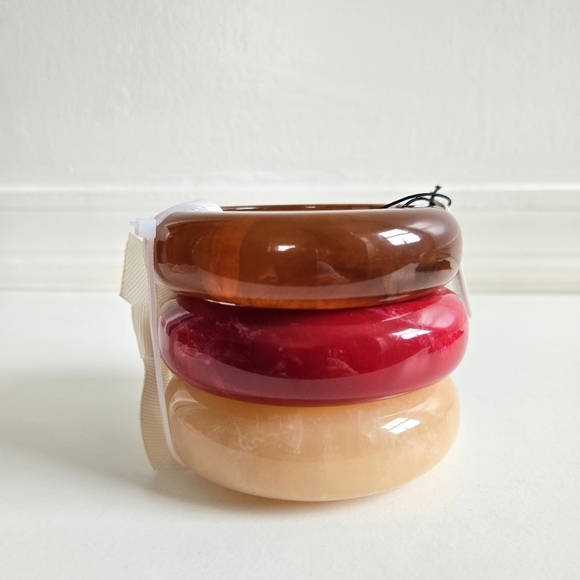New Piper K Set Of 3 Chunky Marbleized Brown,Rasberry,Ivory Bangle Bracelets NWT - Picture 5 of 7
